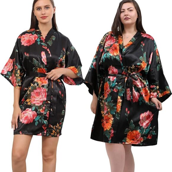 Jewelry - Peony Floral Silky Satin Robe Wedding Bridal Party Bride Bridesmaid Robes for Wo